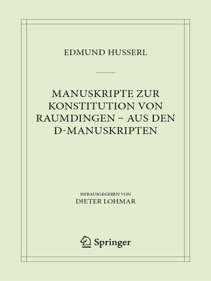 cover image of Manuskripte zur Konstitution von Raumdingen – aus den D-Manuskripten